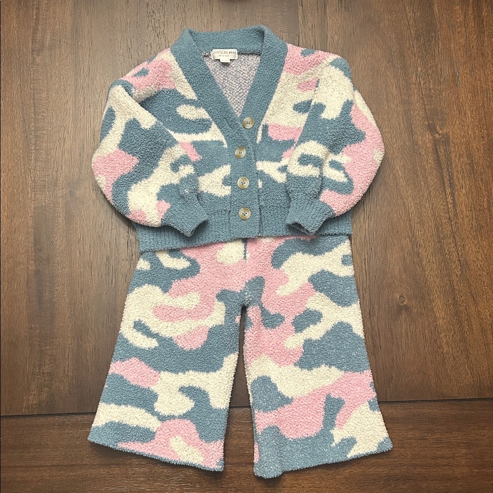 Pink and Blue Camouflage Fleece Pants and Cardigan